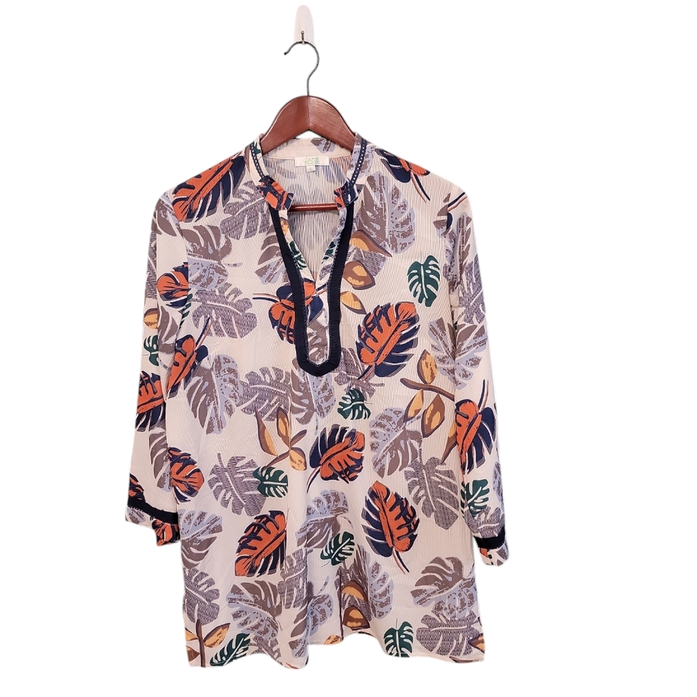 Jade Melody‎ Tam Womens Artsy Leaves Print VNeck Top Size Large